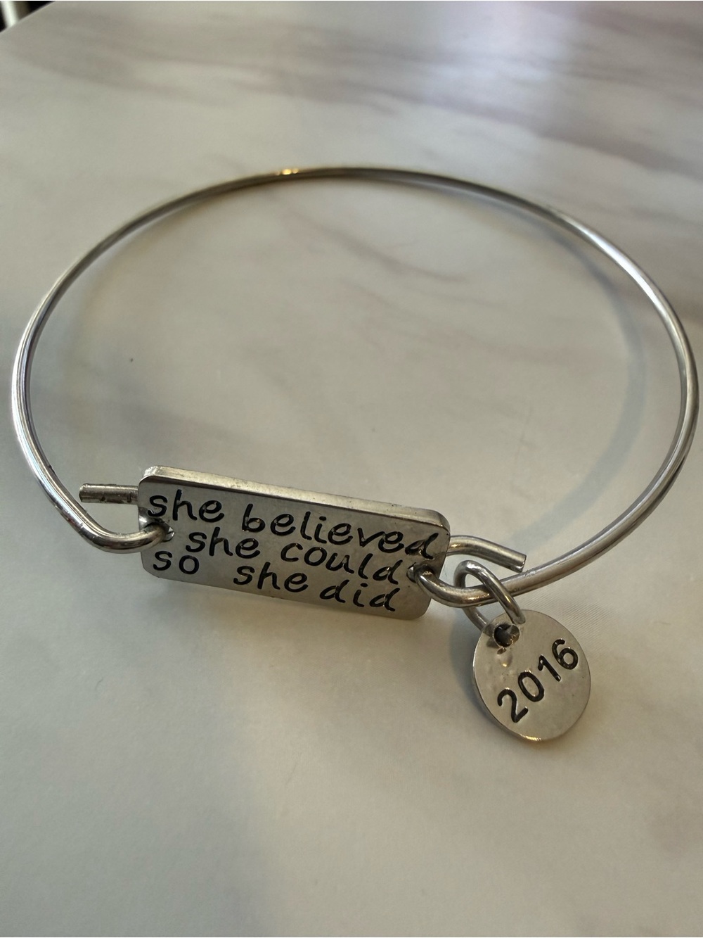 Ashley Jewels Bracelet,Women’s Wrist size 7” Silver, Inspirational Quote, Bangle